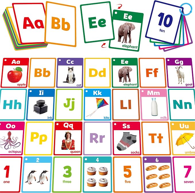 Alphabet & Number Flashcards, 36 Double-Sided Cards Uppercase & Lowercase by SpriteGru