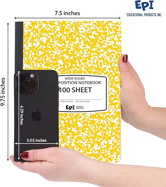 4 Pack - EPI Wide Ruled Composition Notebook Assorted Marble Colors - 200 Pages - Image 3