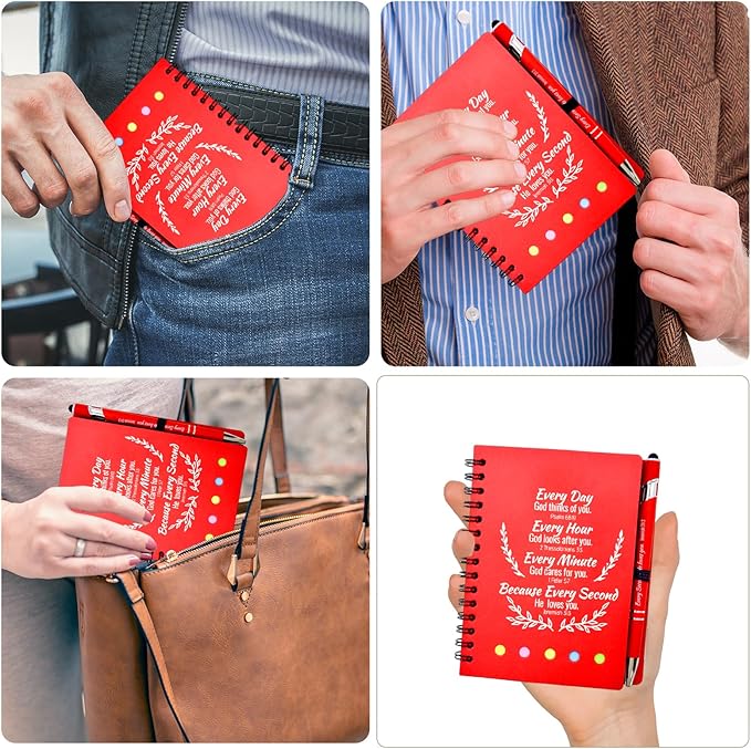 100 Pcs Bulk Christian Gifts Prayer Journal for Woman - 50 Set Religious Notepad with Christian Pen - Bible Notebook - Church Gifts for Mother's Day, Bible Study, and Family Devotions ( Red )