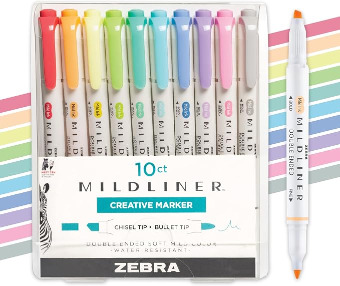 Zebra Pen Mildliner Dual-Tip Highlighter Marker Set, Broad and Fine Tips by ZebraPen