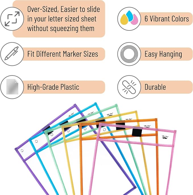 Mr. Pen- Reusable Dry Erase Pocket Sleeves, 6 Pack, Colorful | Pastel Colors - Image 4