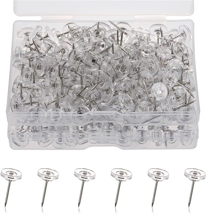 300 Pcs Push Pins Clear Thumb Tacks Pins Clear Flat Head Thumb Tacks Thumb Tack by Tbestmax