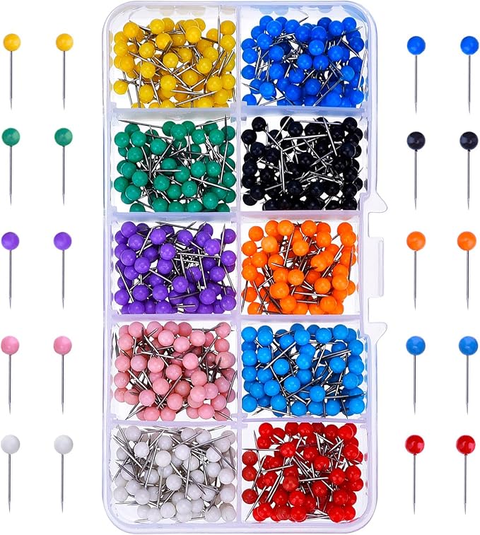 Outus 500 Pieces Map Push Pins Map Tacks Plastic Round Head Tacks by Outus