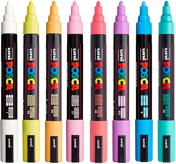 Posca Markers Set, 8 Medium Paint Markers 5M – Soft Tones – White, Sunshine - Image 2