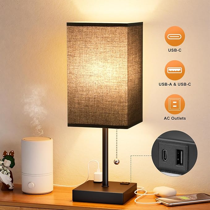 Black Medium Table Lamp with USB Ports - Image 5