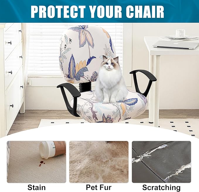 Smiry Stretch Printed Office Computer Chair Covers, Universal Washable Removable Desk Rotating Chair Slipcovers Protector, Seat + Backrest Cover - Beige-DeskLoop Office