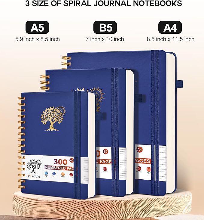 Large Spiral Notebook Journal for Women Men - 300 Numbered Lined Pages, College Ruled, A4 Hardcover Spiral Bound Notebook for School, Work, Note Taking, Writing, Leather Spiral Journal 8.5"x11"-DeskLoop Office