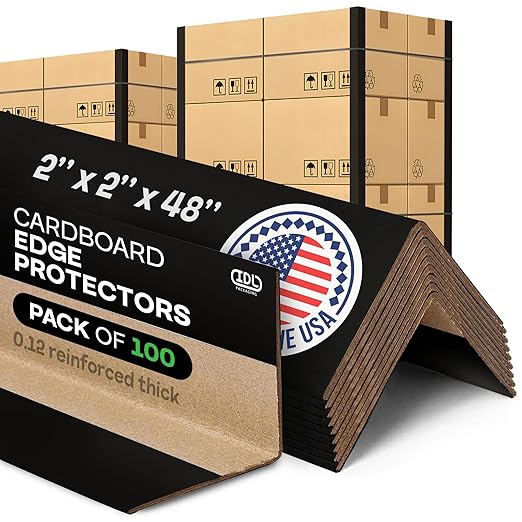 IDL Packaging Cardboard Edge Protectors 2" x 2" x 48", Black, Pack of 100 - V-Board Reinforced Cardboard Corners for Shipping - Kraft Cardboard Corners for Packing - Moving Corner Protectors-DeskLoop Office