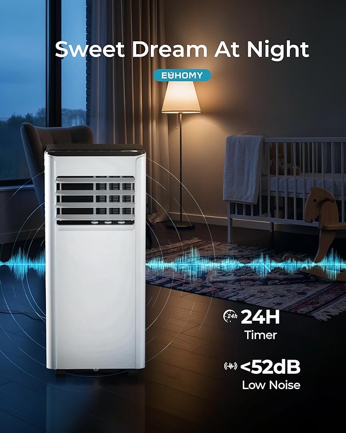 EUHOMY 10,000 BTU Portable Air Conditioners Unit Up to 450 Sq.Ft, 3-in-1 Portable Air Conditioner, Portable AC Unit with Cool, Fan, Dehumidifier, Sleep Mode, 24H Timer, RVs, Office, Apartments, White-DeskLoop Office