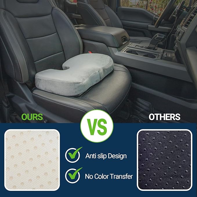 Gel Seat Cushion – Office Chair Cushion – Non-Slip Gel Memory Foam Coccyx Cushion for Tailbone Pain - Desk Chair Car Seat Cushion Driving - Sciatica Back Pain Relief, Velvet, Grey-DeskLoop Office