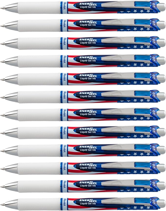 Pentel EnerGel RTX Retractable Liquid Gel Pen, Medium Line, Metal Tip, Flag by PentelofAmerica