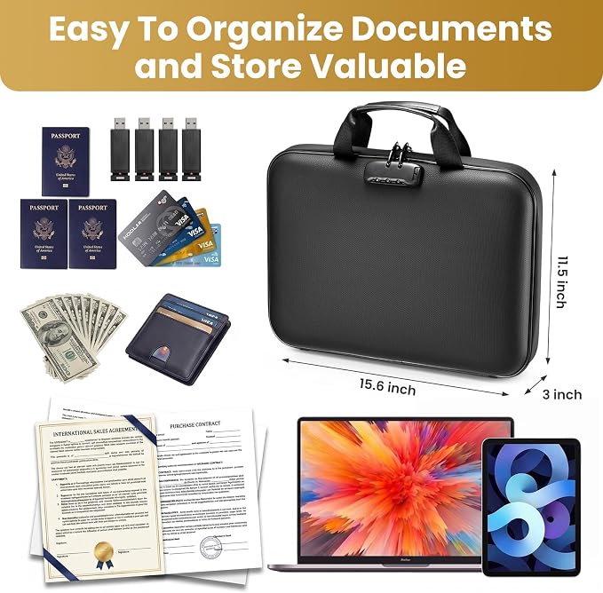 Fireproof Document Box with Lock, Hard case Fireproof File Organizer with 13 - Image 3