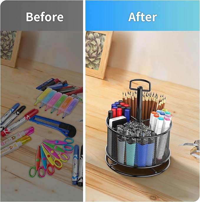 360-Degree Rotating Pen Holder for Desk, Mesh Pencil Organizer Multi-Functional Pen Holder, 4 Compartments Desktop Stationary Organizer, Home Office Black-DeskLoop Office