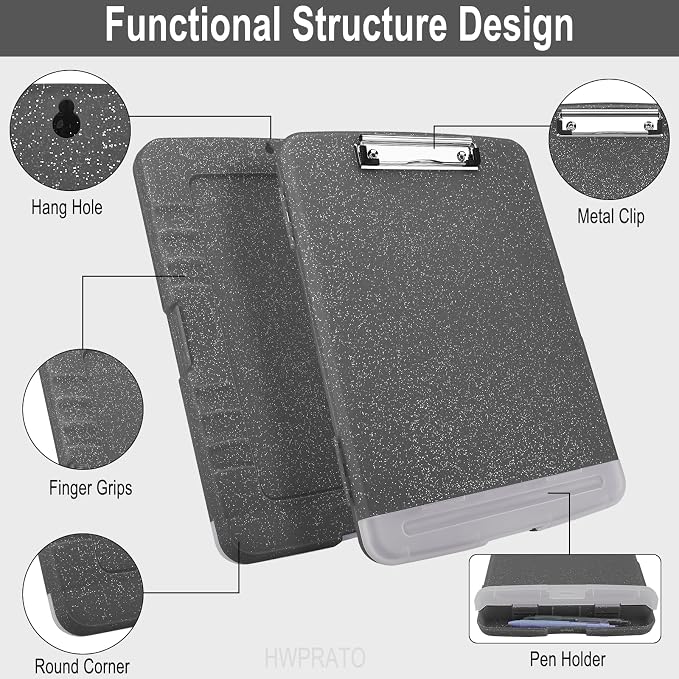 HWPRATO Glitter Clipboard with Storage, Clip Boards 8.5x11 with Pen Holder - Image 4