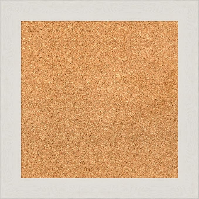 Amanti Art Natural Cork Board for Wall, 19x19 Vision Board with White Frame, Small Corkboard Office Decor for Home Organization, Country Rustic Corkboard Pinboard to Display Items for Home-DeskLoop Office