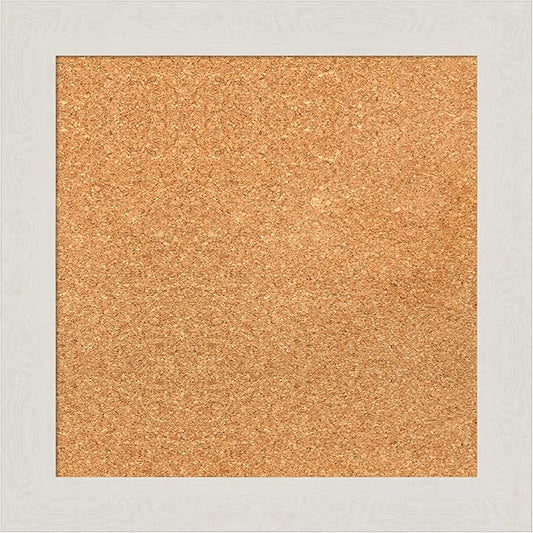 Amanti Art Natural Cork Board for Wall, 19x19 Vision Board with White Frame, Small Corkboard Office Decor for Home Organization, Country Rustic Corkboard Pinboard to Display Items for Home-DeskLoop Office