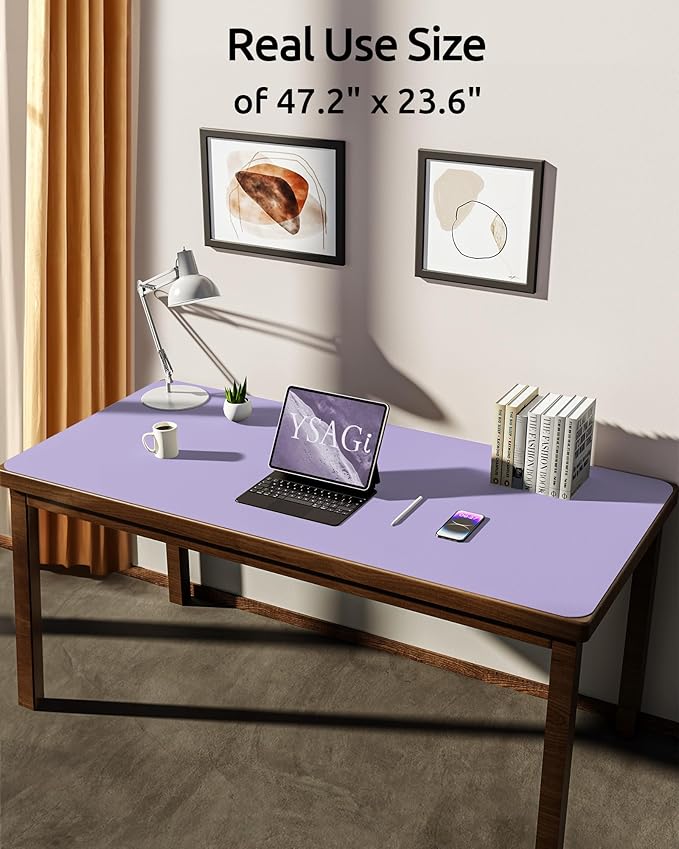 YSAGi Leather Desk Protector, Office Mat, Large Mouse Mat, Non-Slip PU Leather Blotter, Laptop Desk Pad, Waterproof Writing Pad for Office and Home (Light Purple, 47.2" x 23.6")-DeskLoop Office