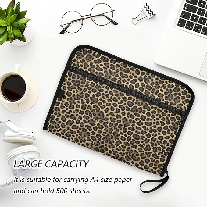 Brown Leopard Print Accordion File Organizer Expanding Document Folder - Image 6