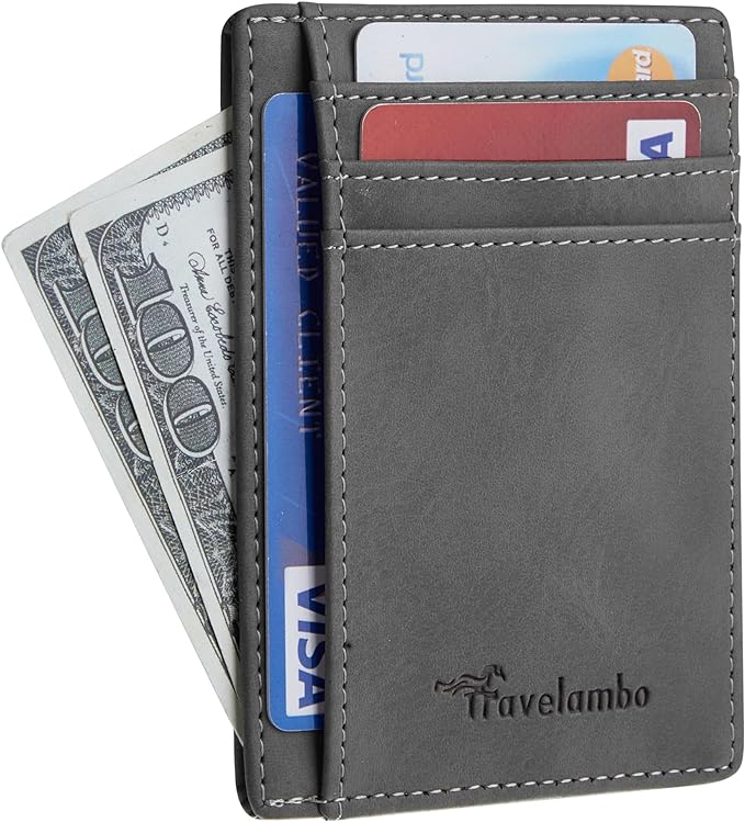 Travelambo Slim Wallet Front Pocket Minimalist Leather RFID Blocking Medium Size - Image 2