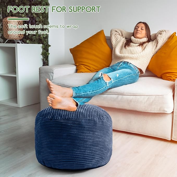 HIGOGOGO Round Stuffed Pouf Ottoman, Corduroy Poufs - Image 4