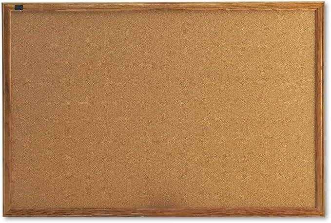 Quartet Cork Bulletin Board 36"W x 24"H Pin Board, Oak Finish Frame by Quartet