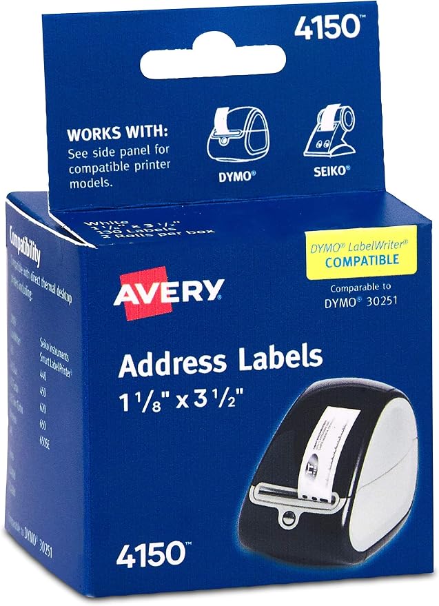 Avery Direct Thermal Address Labels, 1-1/8" x 3-1/2", Comparable to DYMO 30251 by Avery