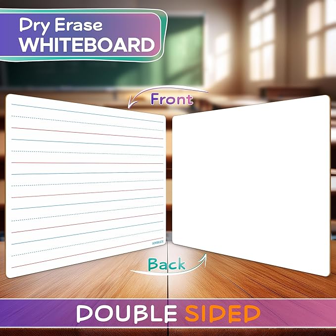 Scribbledo 2 Pack Small Lined Dry Erase Board Kids, 9x12 Double Sided | Value - Image 3