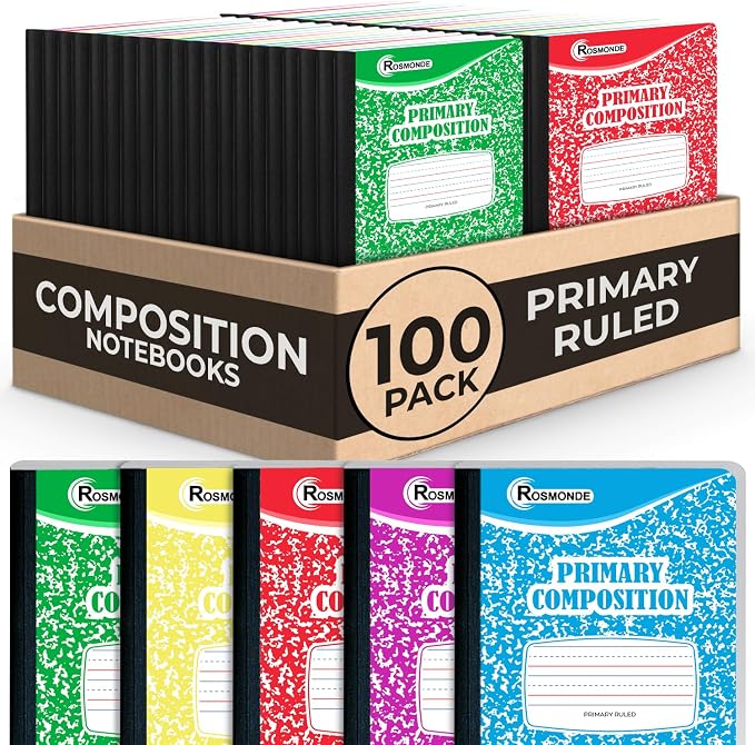 Rosmonde Composition Notebooks Primary Ruled 100 Pack, 200 Pages, Color Marble by Rosmonde