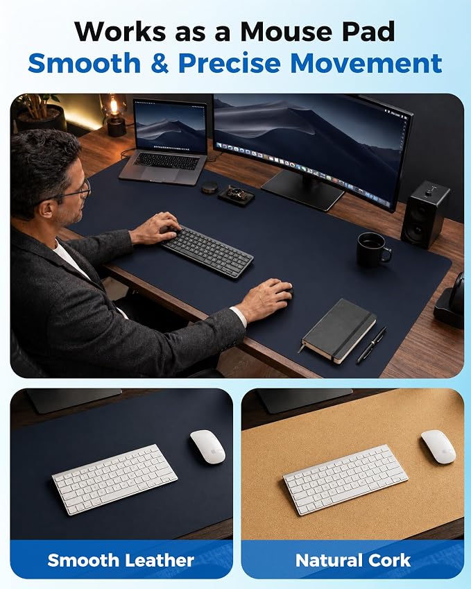 Aothia Dual-Sided Desk Mat, FSC Cork & PU Leather Desk Pad, Large Mouse Pad & - Image 3