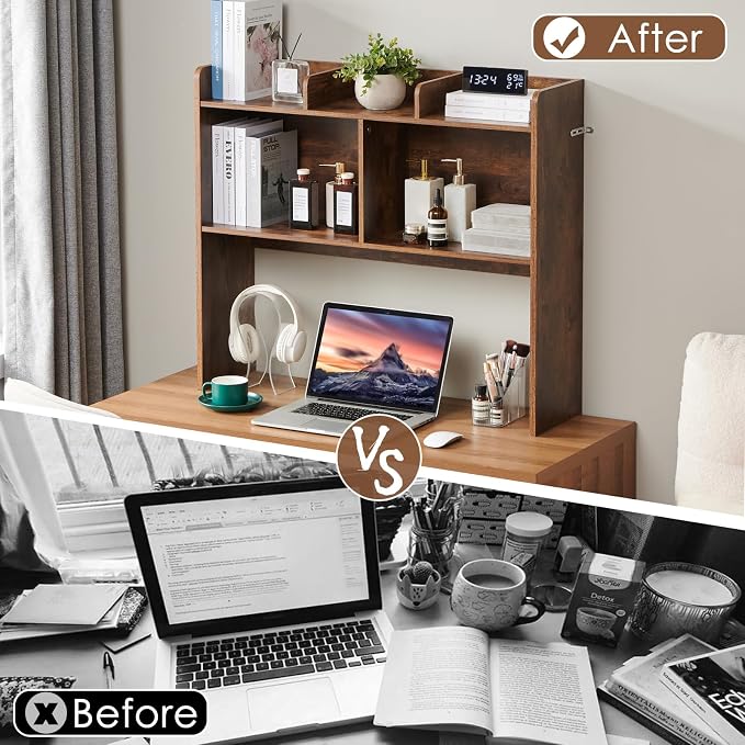 Nromant Desktop Bookshelf, Wooden Desk Storage Hutch - Image 6