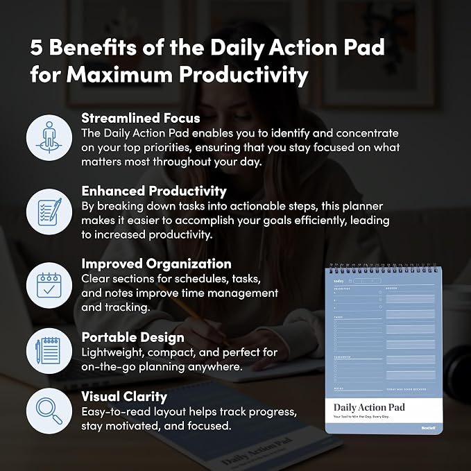 BestSelf Co. Daily Action Pad 60 Sheets – 120 GSM Paper, Ring-Bound Work - Image 2