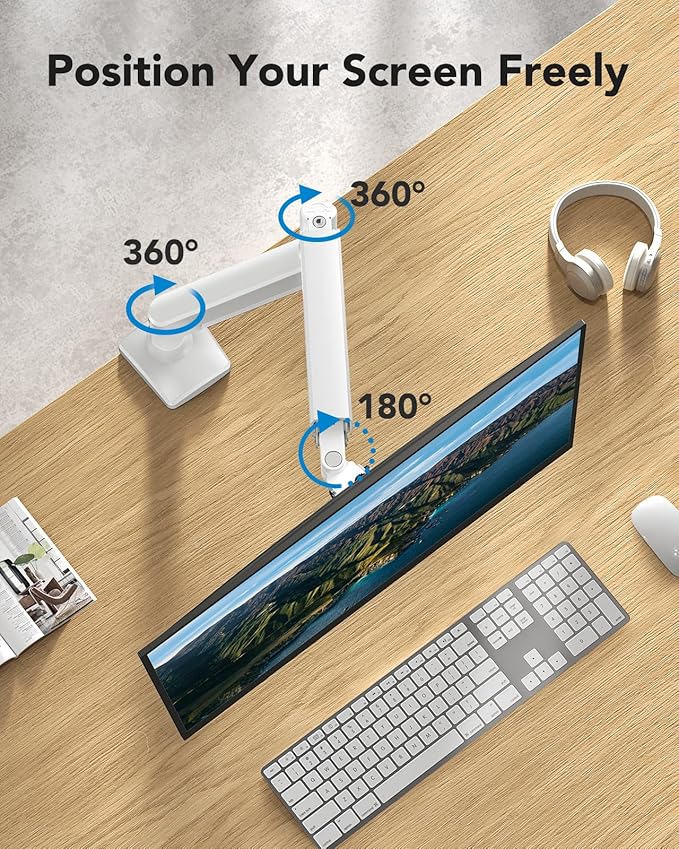 HUANUO Single Monitor Arm 13-34 Inch, Adjustable Gas Spring Arm, Monitor Desk Mount for 4.4-22lbs, VESA 75/100mm with C-Clamp/Grommet Base, Ergonomic Stand for Work/Gaming-DeskLoop Office