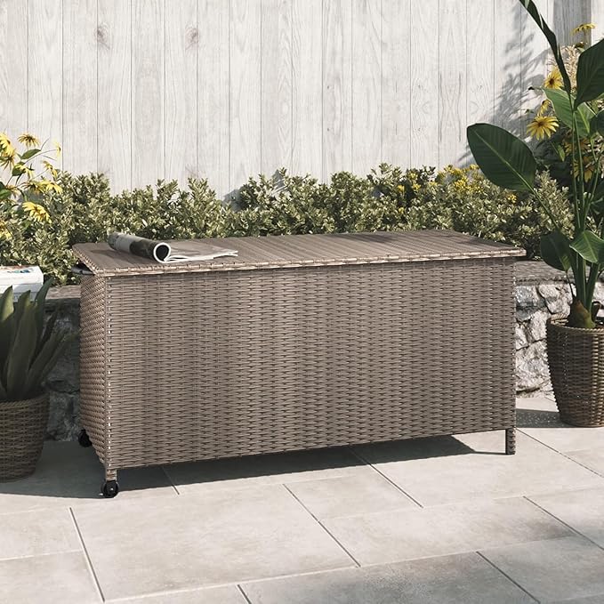 Grand patio 108 Gallon Deck Storage Box Indoor Outdoor Wicker Bin for Patio Furniture Cushions Garden Tools Pool Accessories, Greige-DeskLoop Office