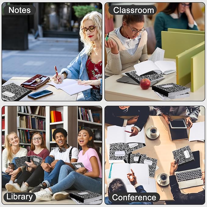 Seajan 20 Pack Composition Notebooks, Wide Ruled Paper, 7-1/2" x 9-3/4" Marble - Image 4