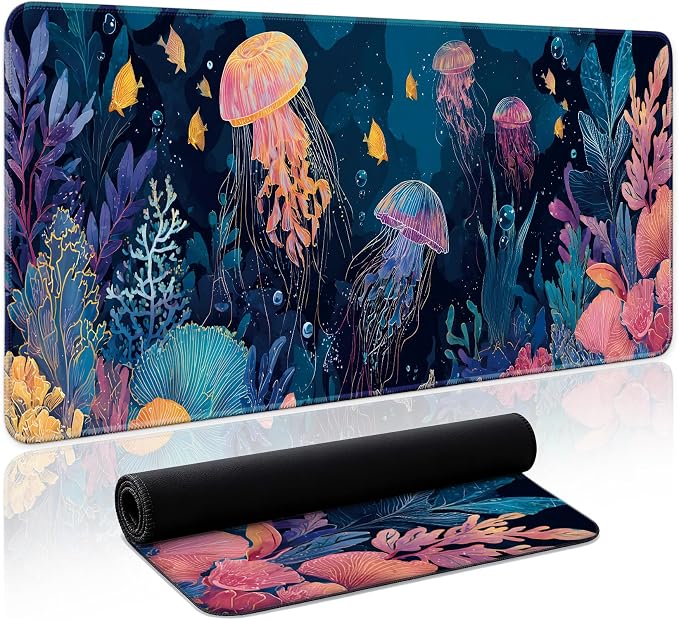 Aesthetic Desk Mat, Cute Ocean Jellyfish Desk Pad Protector by Zotia