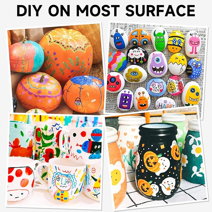 28 Metallic Colors Dual Tip Acrylic Paint Markers, Dot Tip and Fine Tip Acrylic Paint Pens for Rock Painting, Ceramic, Wood, Canvas, Plastic, Glass, Stone, Calligraphy, Card Making, DIY Crafts-DeskLoop Office