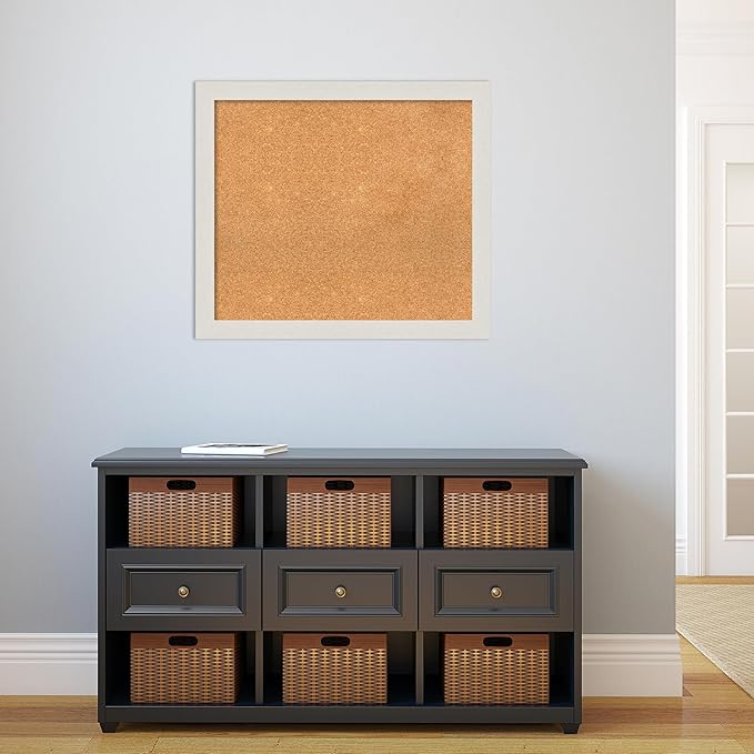 Amanti Art Natural Cork Board for Wall, 27x31 Vision Board with White Frame, Large Corkboard Office Decor for Home Organization, Country Rustic Corkboard Pinboard to Display Items for Home-DeskLoop Office