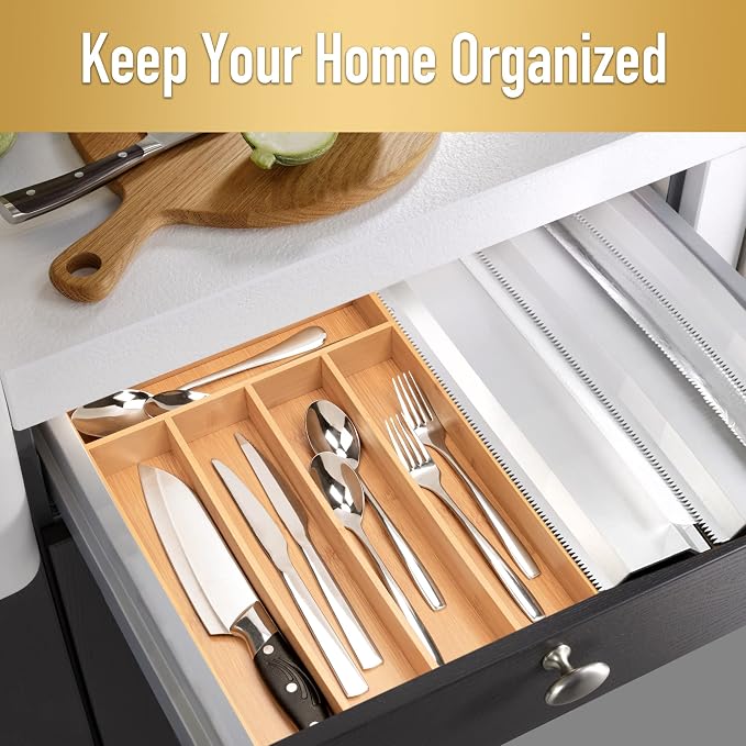Besilord Silverware Organizer Kitchen Drawer Organizer Utensil Organizer Bamboo - Image 5