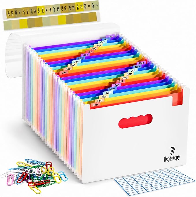 Plastic Accordion File Organizer, 26 Pockets Expandable File Folder Organizer by Heptazopy