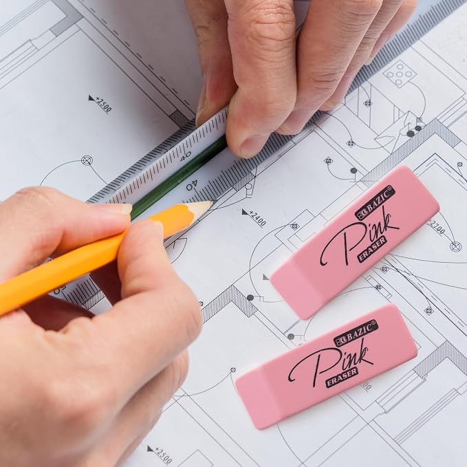 BAZIC Products Pink Bevel Block Erasers, Latex-Free, 24-Box | pink beveled - Image 5