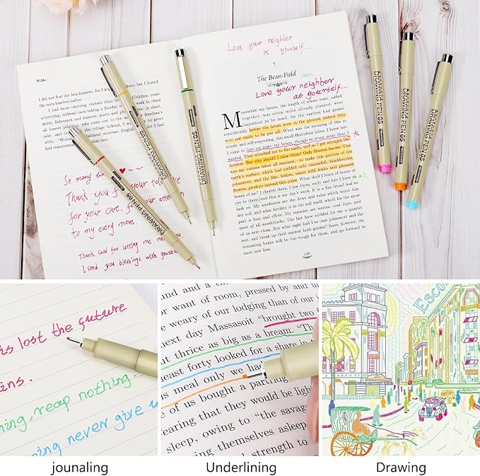Muchcute 01 Micro Fineliner Drawing Art Pens: 12 Colors 0.25mm Extra Fine Point - Image 6