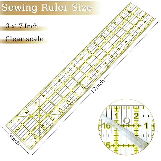 Acrylic Quilters Ruler, Sewing Ruler, 3-Inch by 17-Inch, Non Slip Rings 15 - Image 2