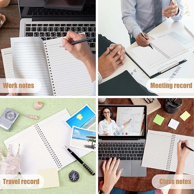 GINMLYDA 4Pack Small Spiral Notebook A5, 8.25x5.5” 120 Lined Pages Wide Ruled Spiral Journal Bulk Blank Kraft Cover Spiral Bound Notebook & Writing Pads for Home Office Meeting Work Note Taking-DeskLoop Office