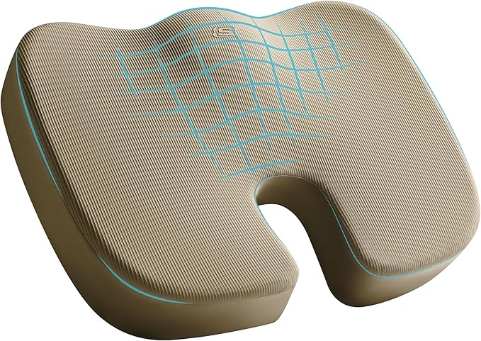 Skechers Memory Foam Seat Cushion,Office Chair Cushion for Tailbone Pain Relief,Butt Pillow for Office Chair,Car seat Cushion,Computer Desk,Long Sitting Office Workers,and Car Drivers,Beige-DeskLoop Office