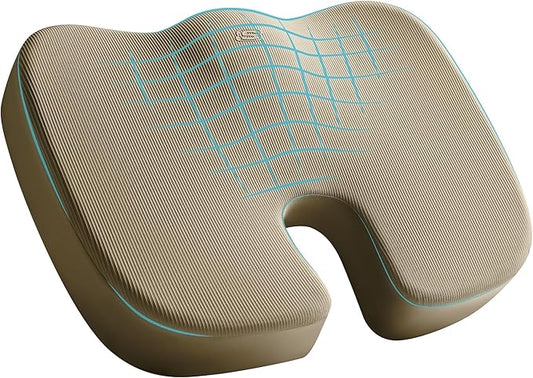 Skechers Memory Foam Seat Cushion,Office Chair Cushion for Tailbone Pain Relief,Butt Pillow for Office Chair,Car seat Cushion,Computer Desk,Long Sitting Office Workers,and Car Drivers,Beige-DeskLoop Office