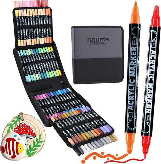 80 Colors Dual Tip Acrylic Paint Markers, Premium Dot & Fine Tip Coloring Paint by nauets