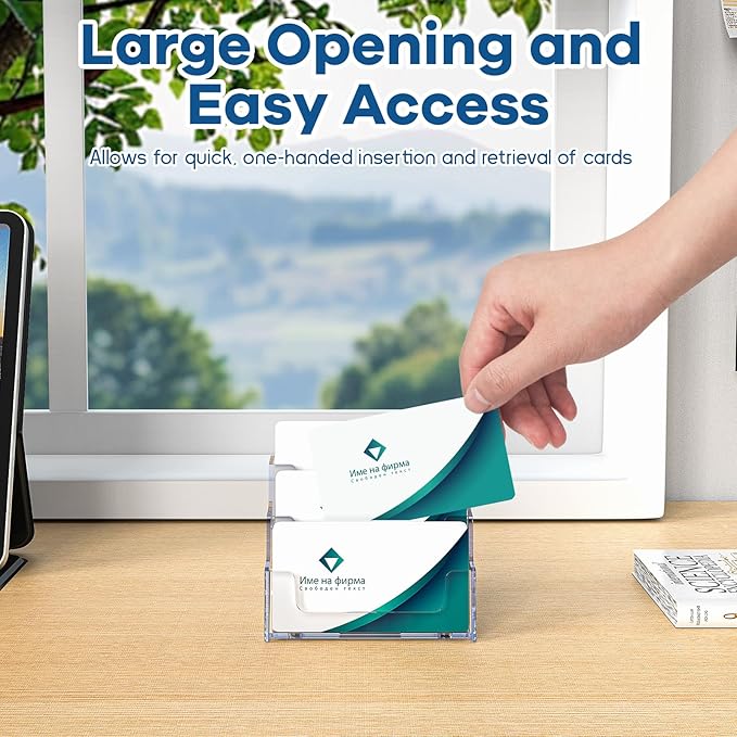 Acrylic Business Card Holder for Desk, Clear Plastic Business Card Stand with 3 Tier, Multiple Business Display Holder for Exhibition, Office and Hotel, 2 Pack-DeskLoop Office