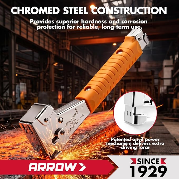 Arrow HT50 Heavy Duty Hammer Tacker, Chromed-Steel Manual Stapler - Image 4