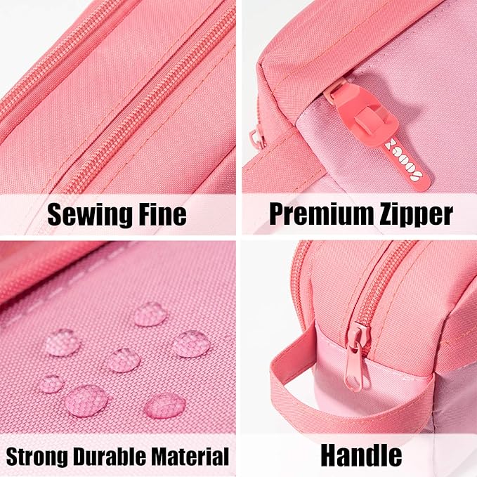 Sooez High Capacity Pencil Case, Big Pencil Bag Pouch Box Organizer Pen Case, Portable Journaling Supplies with Easy Grip Handle & Loop, Asthetic Supply for Girls Adults, Pink-DeskLoop Office