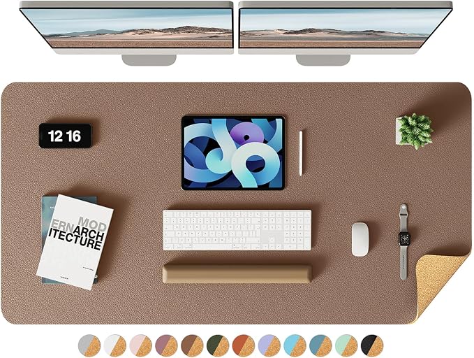 YSAGi Double-Sided Desk Pad, Leather Desk Mat, Eco Cork Desk Pad Protector by YSAGi